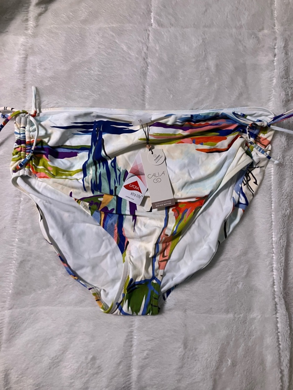 CALIA by Carrie Underwood White Bikini Bottom with Multicolor Brushstroke Print